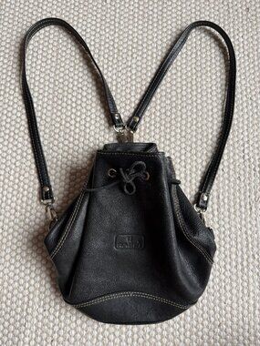 RAPPI Mini Black Leather Drawstring Backpack 90s Minimal